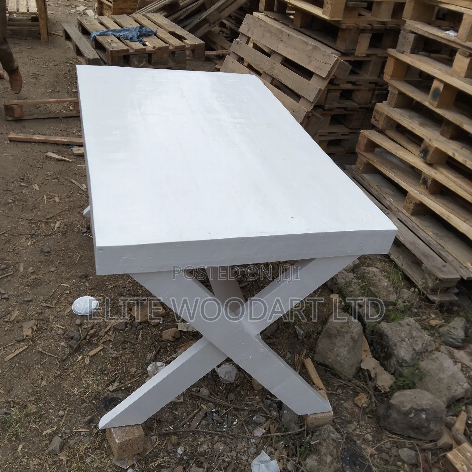 X-Leg White Solid Wood Table