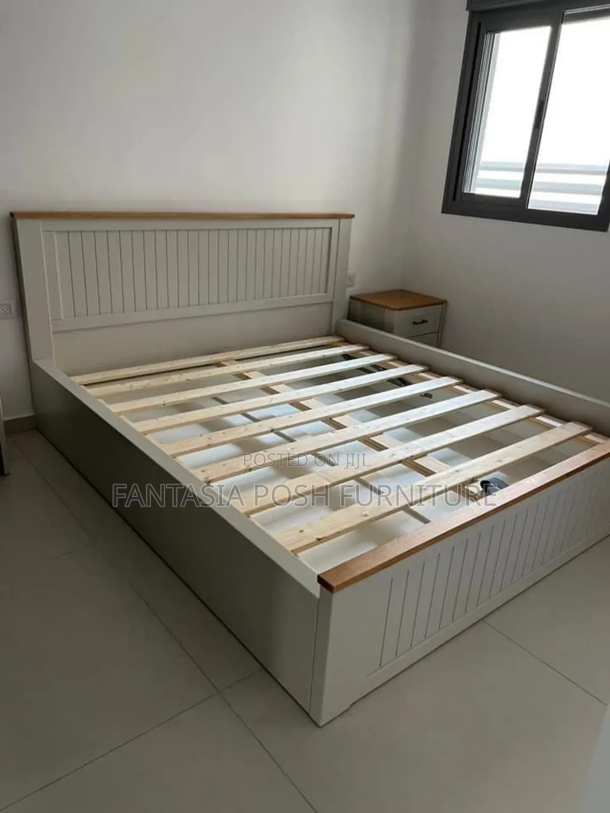 5x6 Two-Tone Wooden Bed Frame With Slatted Base