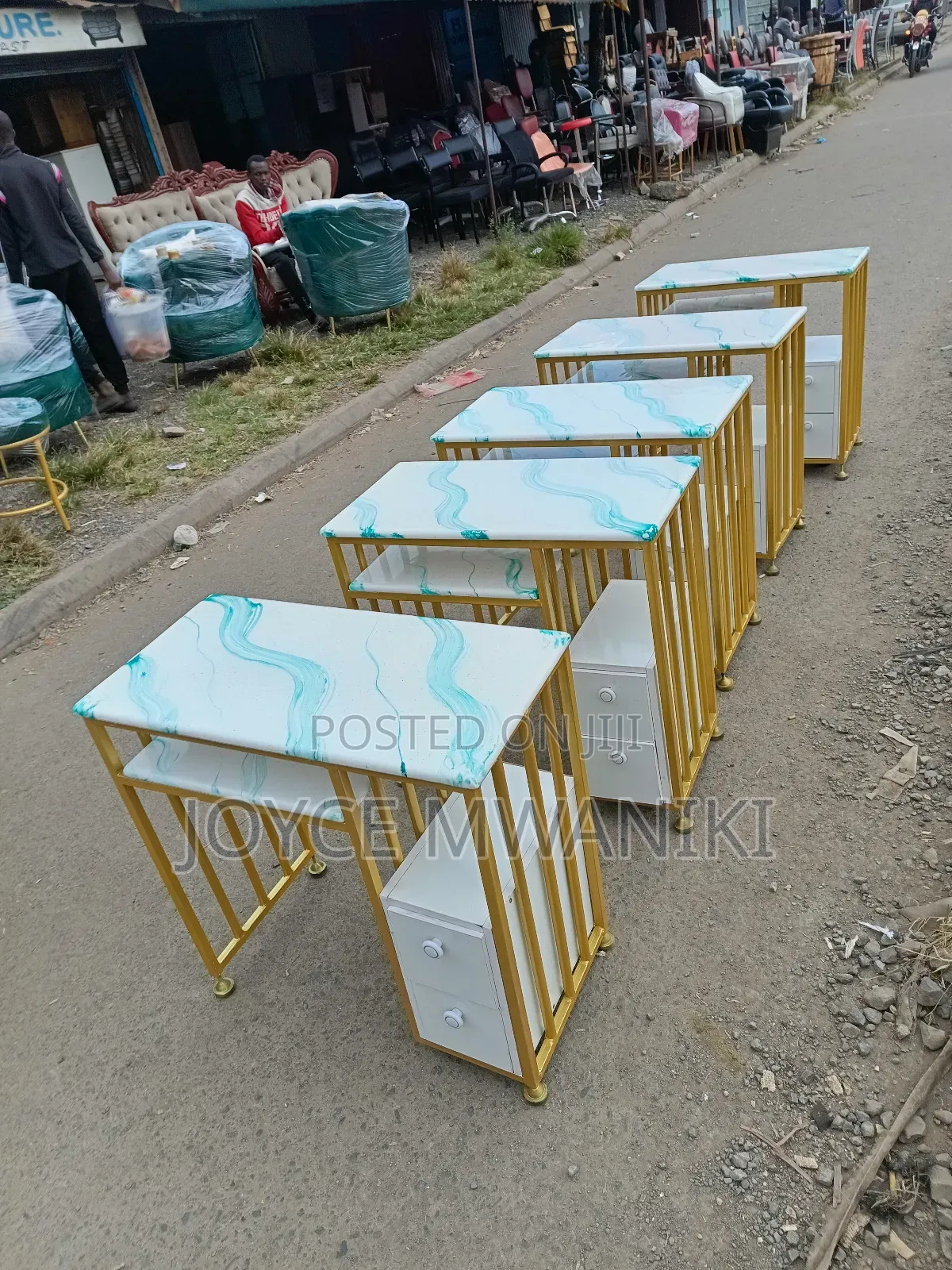 Manicure Tables, With Green Flowers, Plus Drawers 