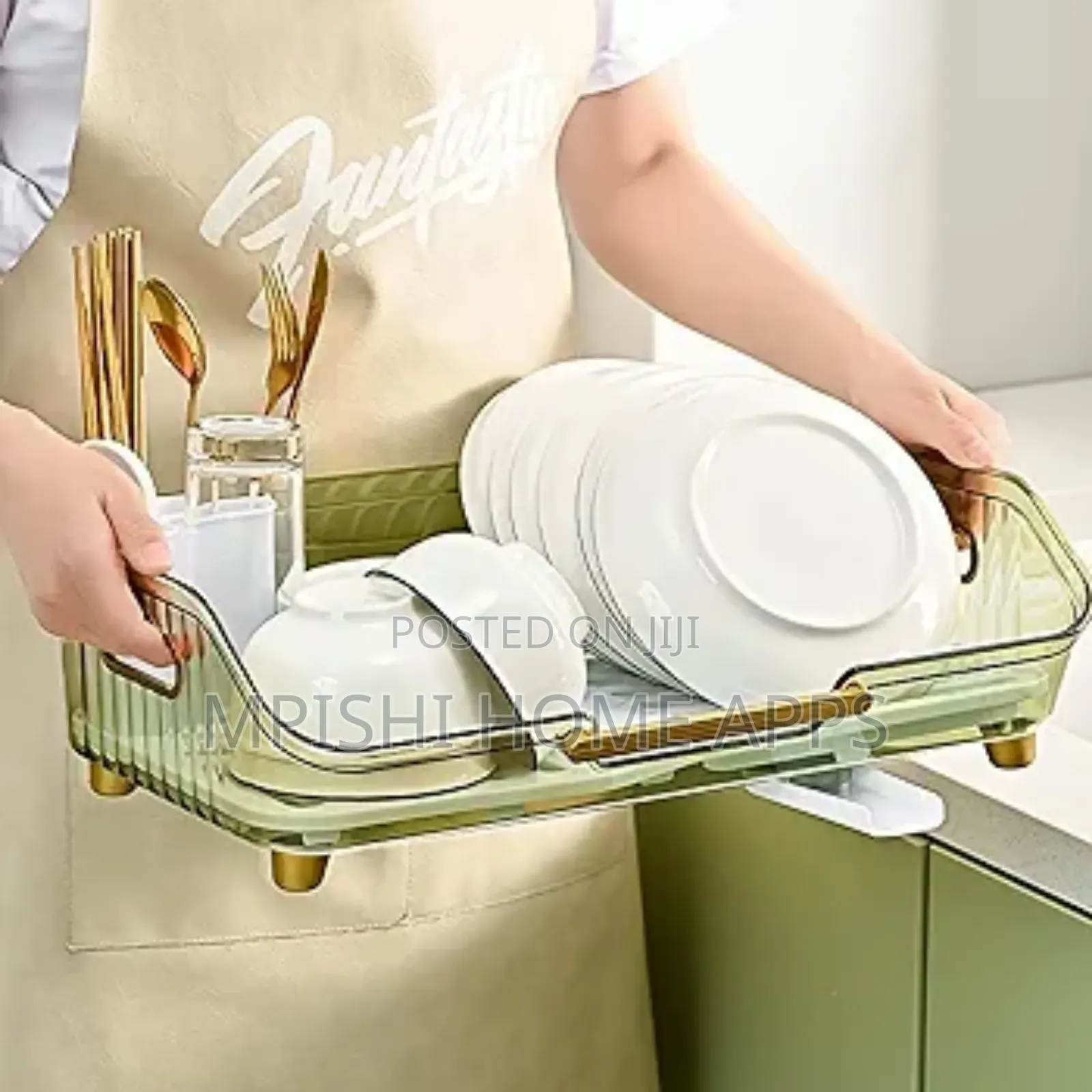 Acrylic Self Draining Dish Rack (Clear And Greenish)