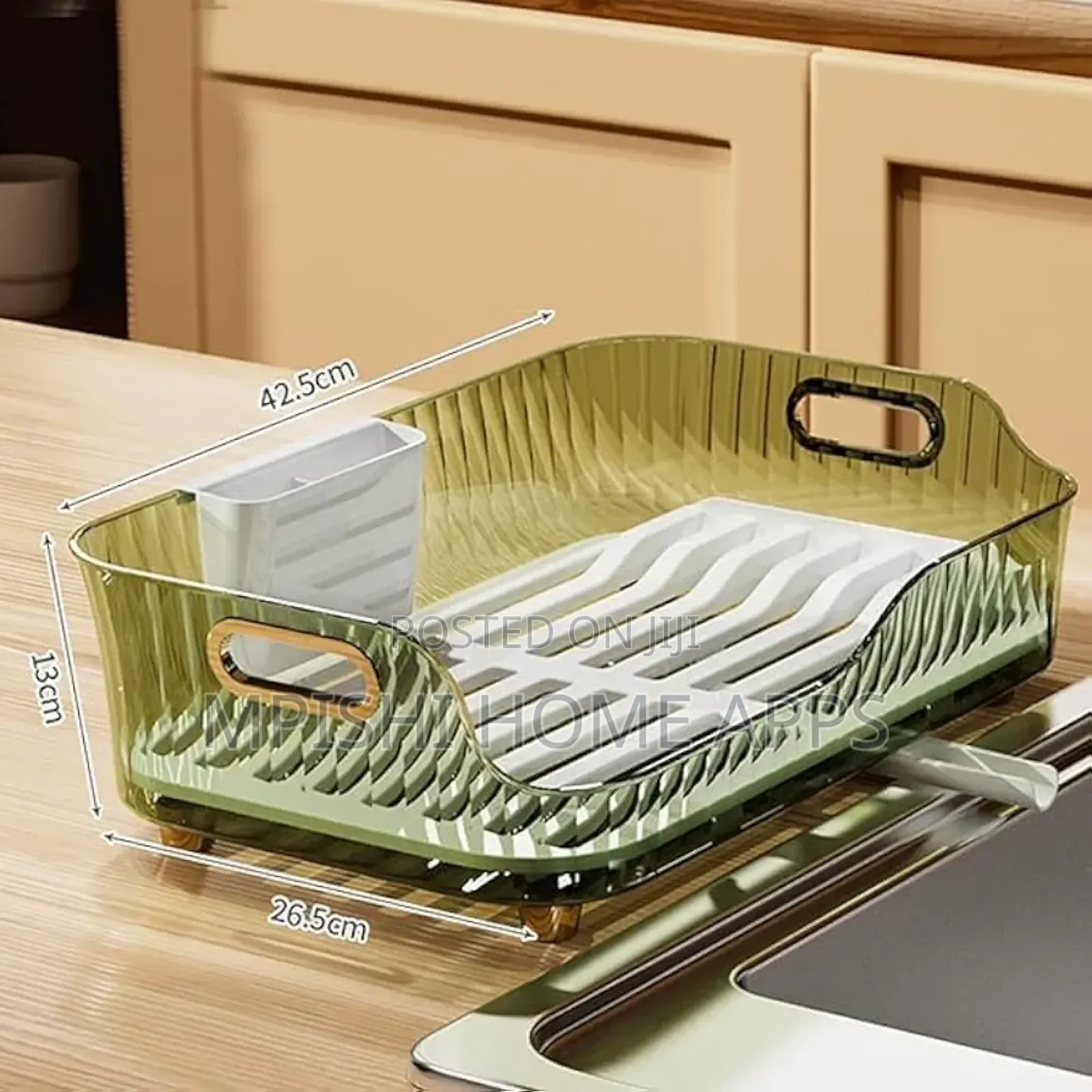 Acrylic Self Draining Dish Rack (Clear And Greenish)