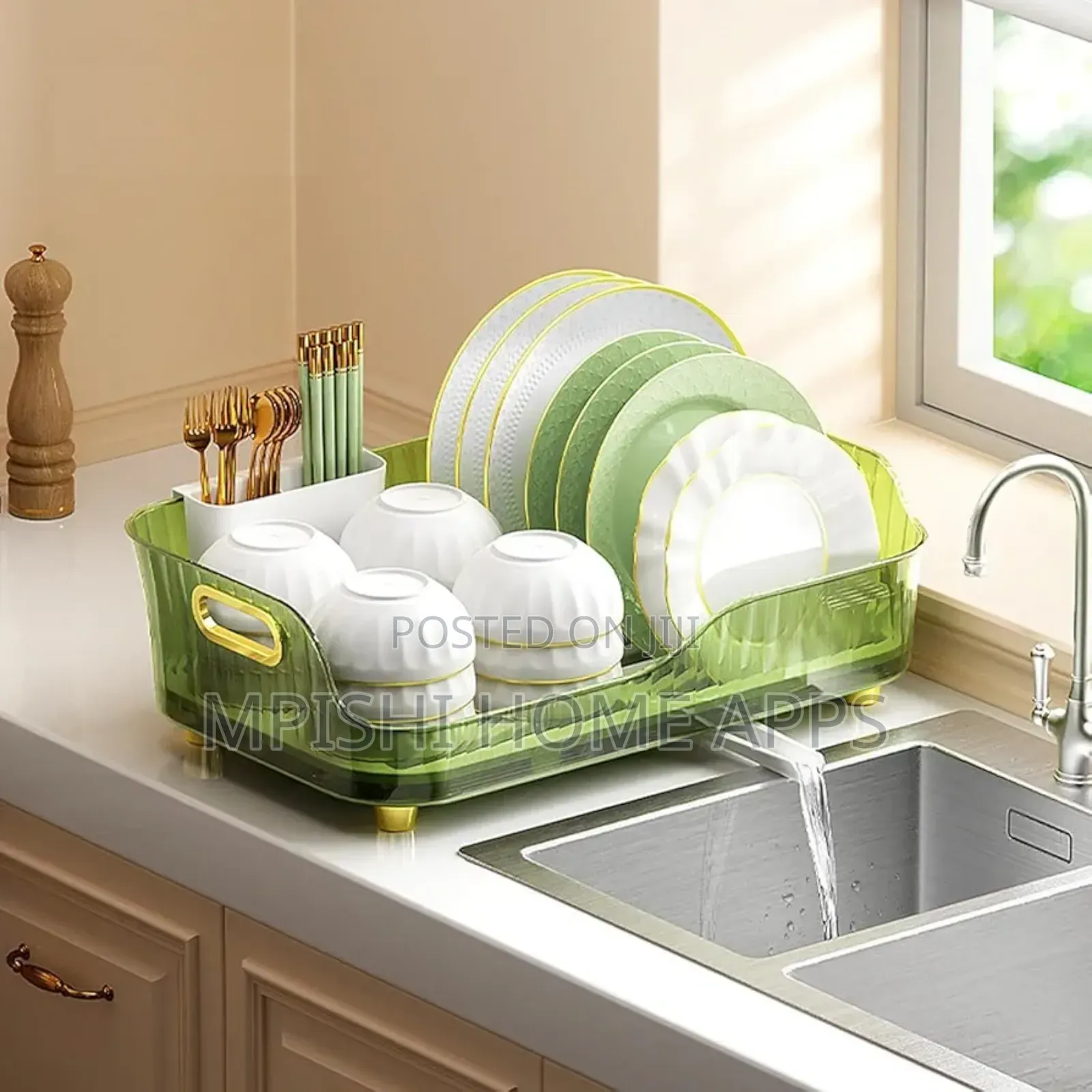 Acrylic Self Draining Dish Rack (Clear And Greenish)