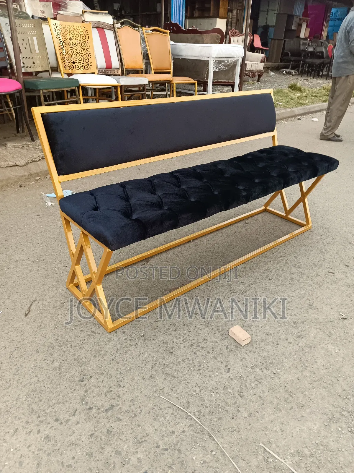 Waiting Seat or Reception Seat, Black Velvet ,