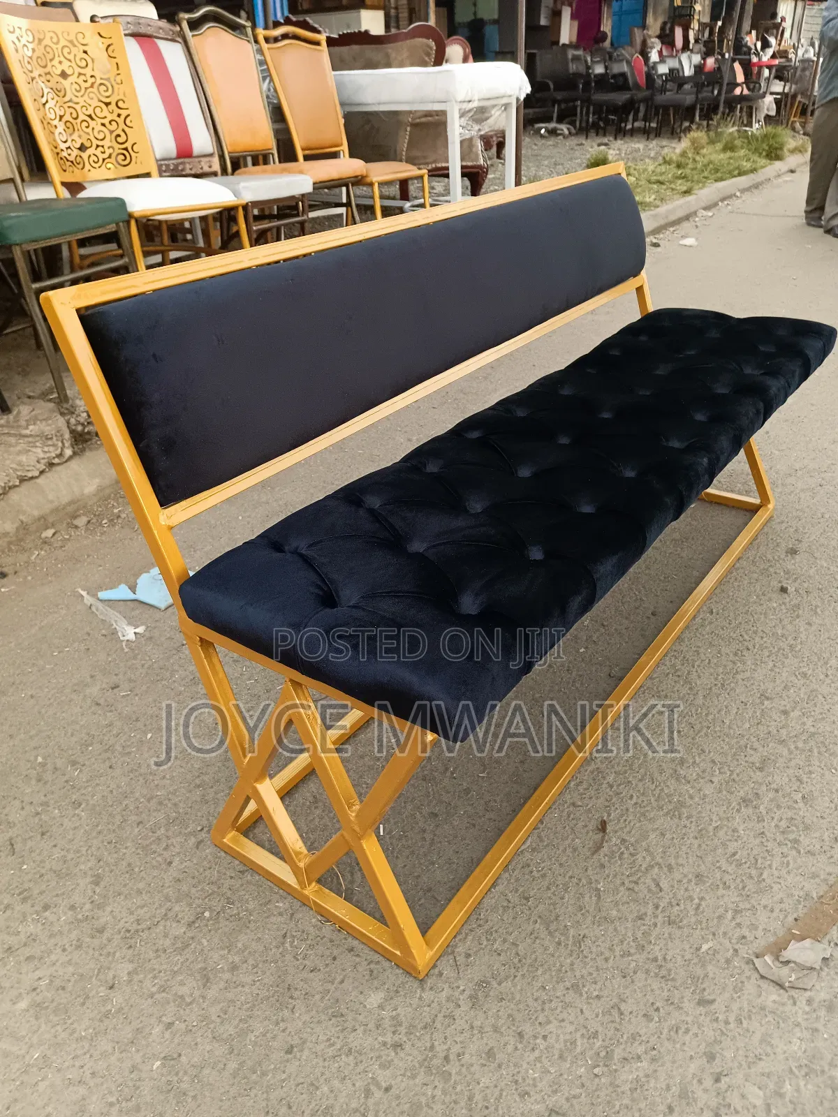 Waiting Seat or Reception Seat, Black Velvet ,
