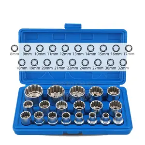 19 Pcs, Multi Spline Sockets, 12 Point Sockets, (No. 8-32)