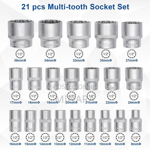 21 Pcs, 12 Point Sockets, (No. 8-36), Multi Spline - thumbnail 2