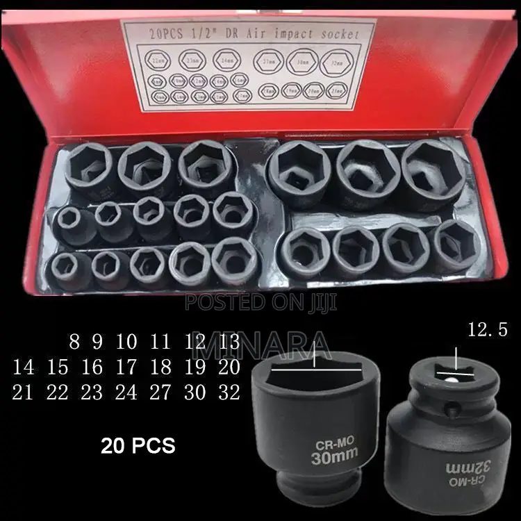 20 Pcs, Impact Rated Sockets, 6-point Sockets (No. 8-32)