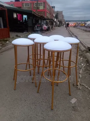 Backless High Stools, White and Gold