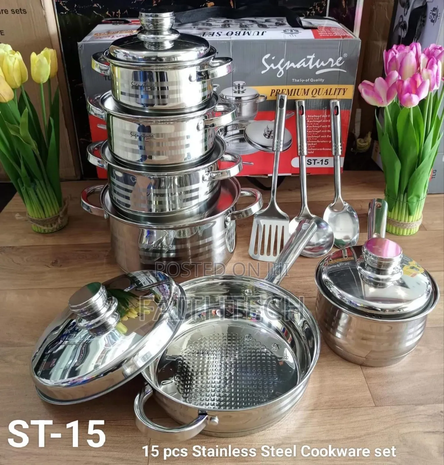 Signature 15 Pcs Induction Base Stainless Steel Cookware Set