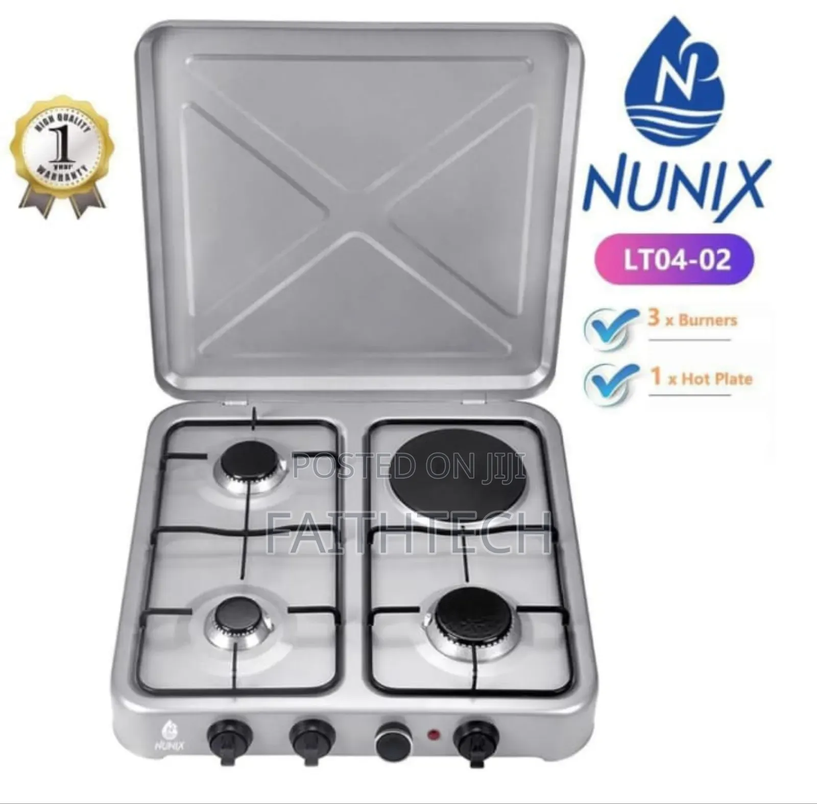 Nunix Table Top Cooker 3 Gas + 1 Electric Burner Stove
