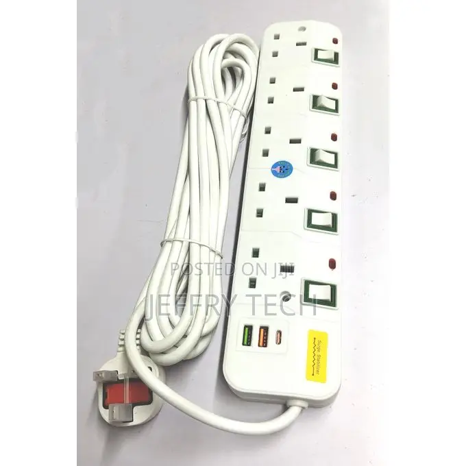 High Astra 5-Way Socket Power Extension Cable With 2 Usb Cha