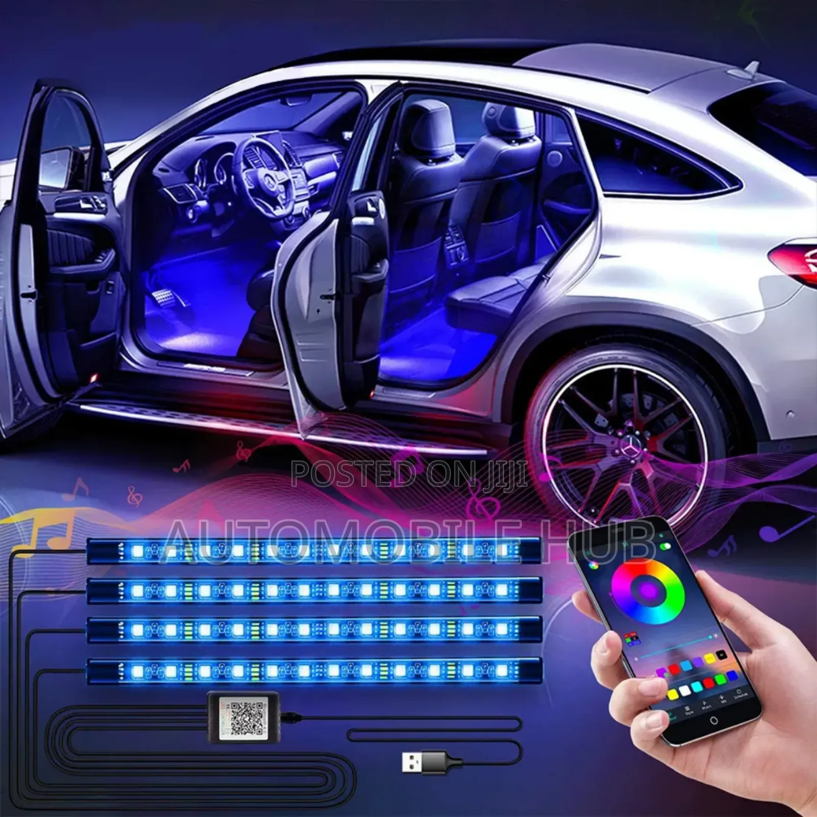 Car Interior Floor Lights Decorations-Bt Controlled 7 Color