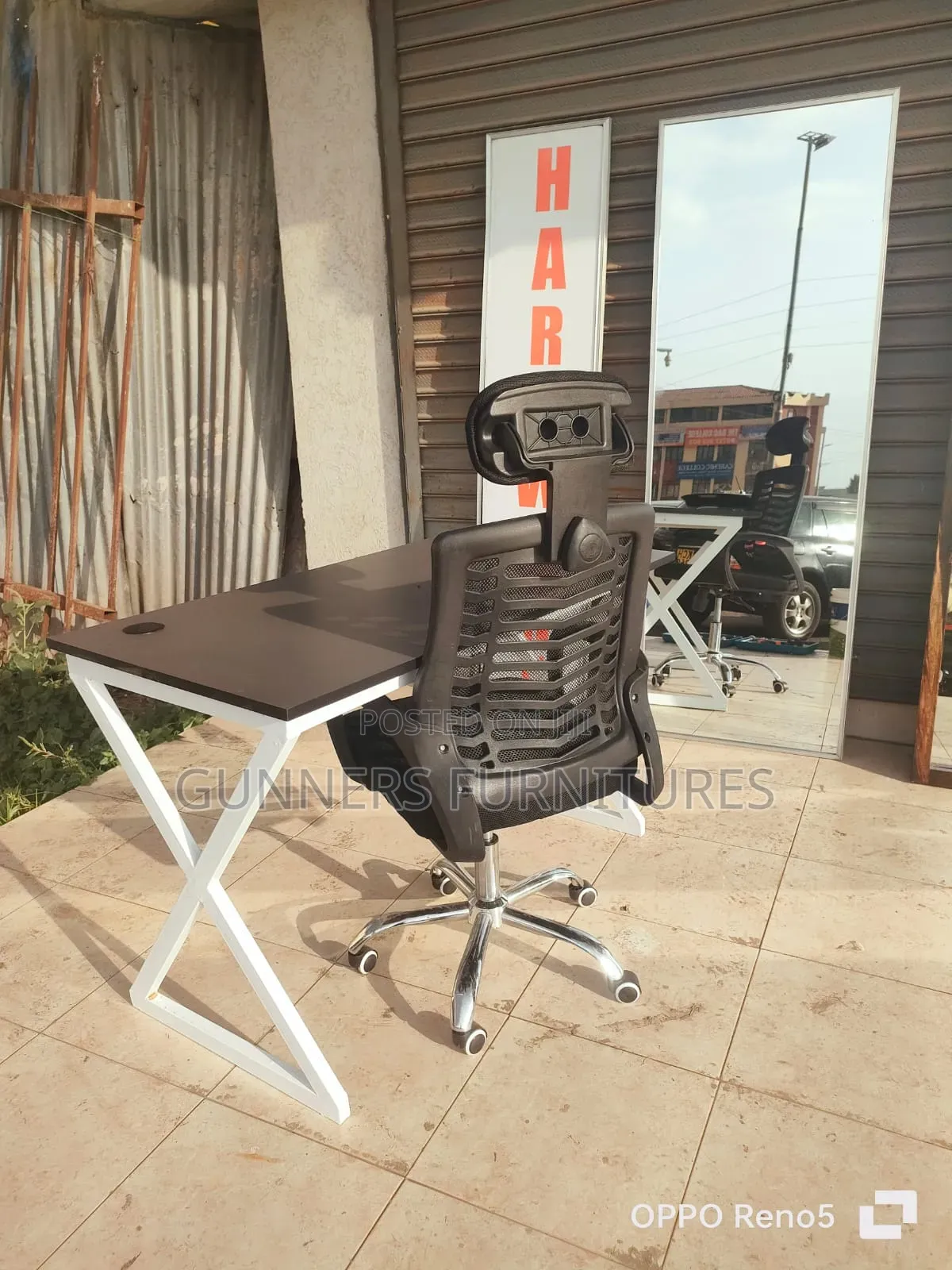 Headrest Chair and Metallic Frame Desk
