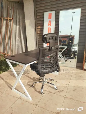 Headrest Chair and Metallic Frame Desk