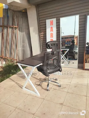Headrest Chair and Metallic Frame Desk
