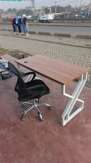 White Metallic Frame Office Desk Plus Office Chair