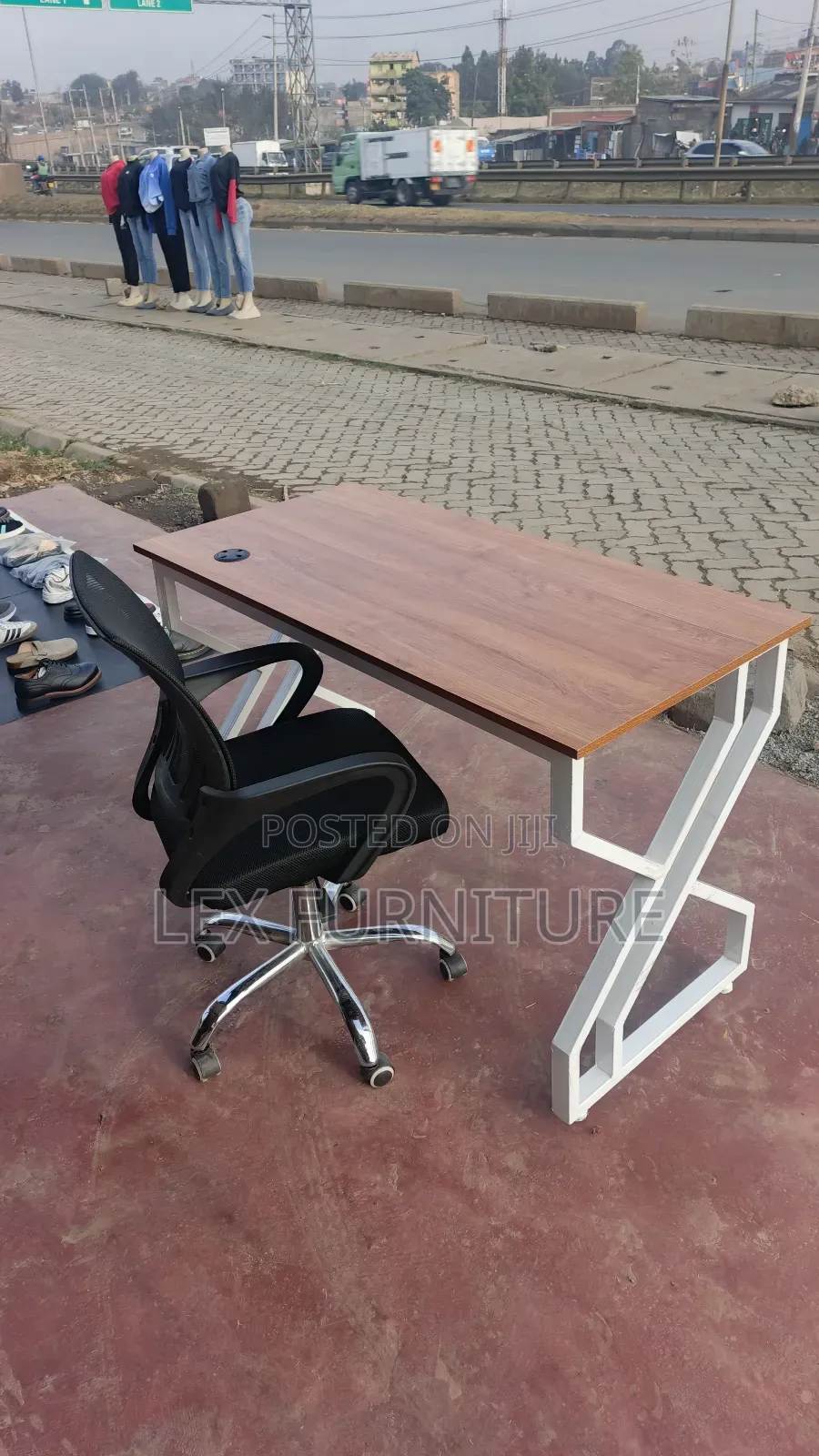 White Metallic Frame Office Desk Plus Office Chair
