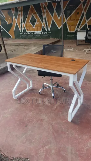White Metal Frame Office Desk Plus Office Chair