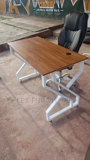 Metallic Table Plus Leather Office Chair With High Back