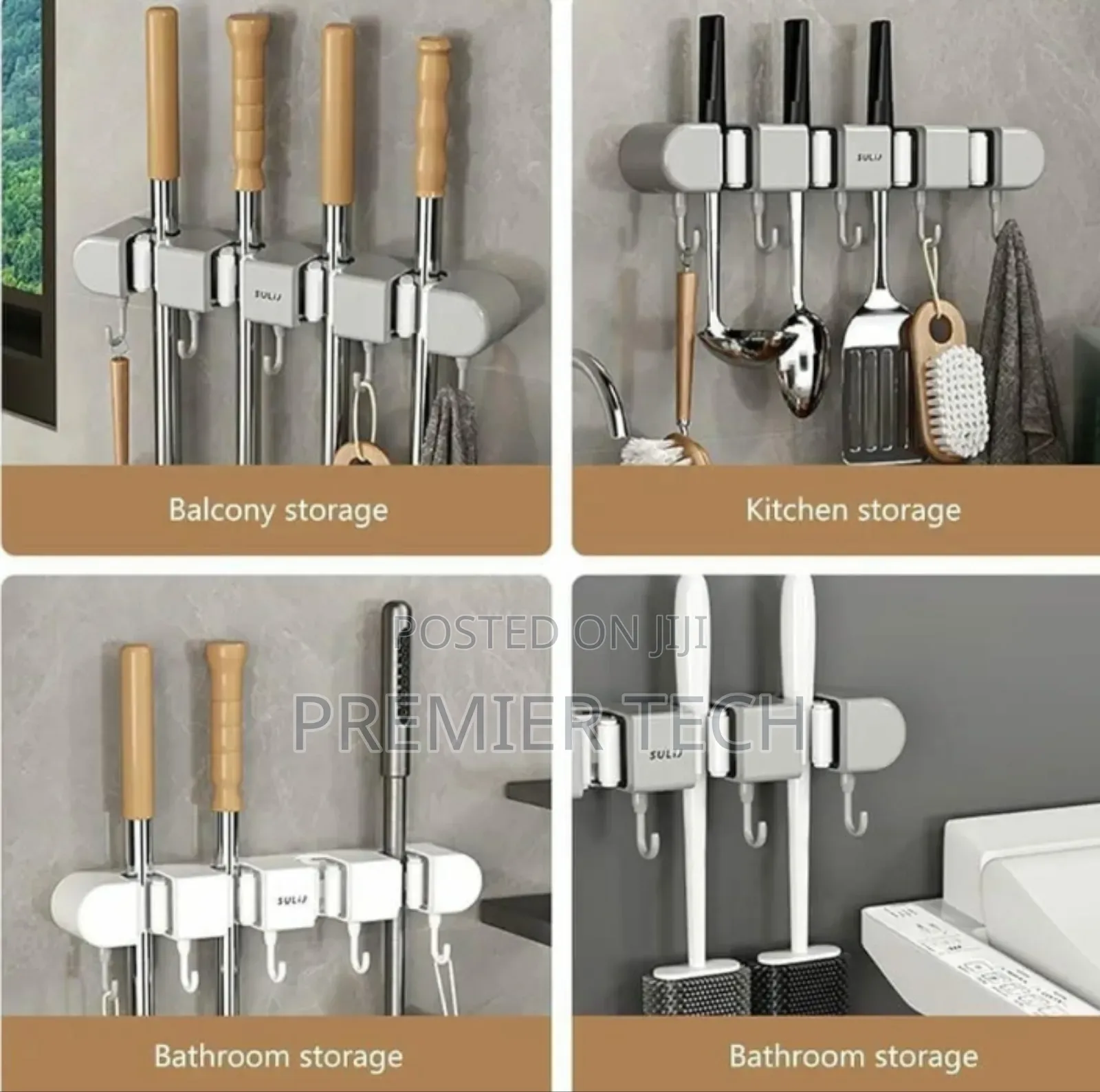 Broom Mop Holder With Hooks