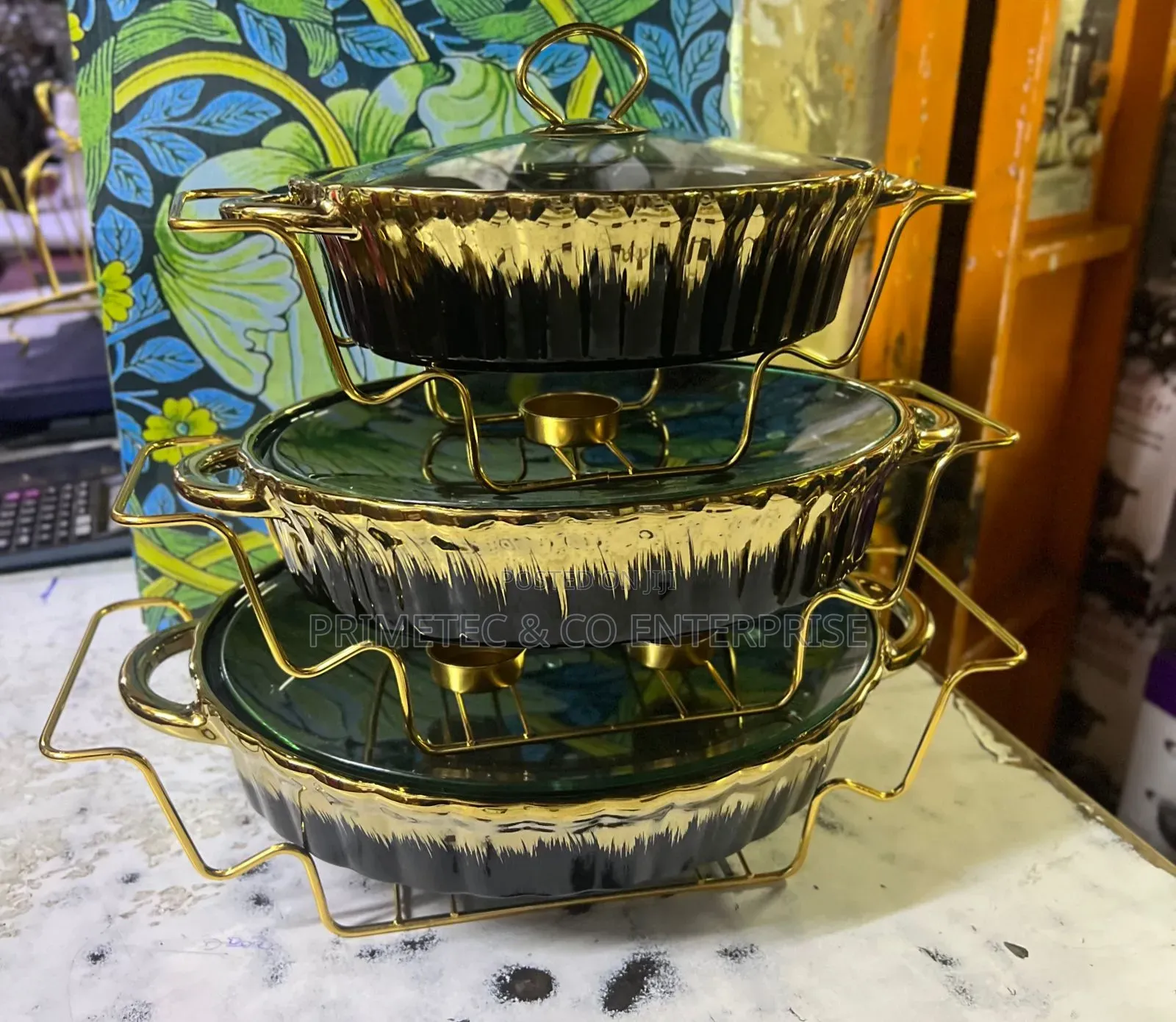 3 PCS Ceramic Chaffing Dishes 3.5 2.5 and 1.8l