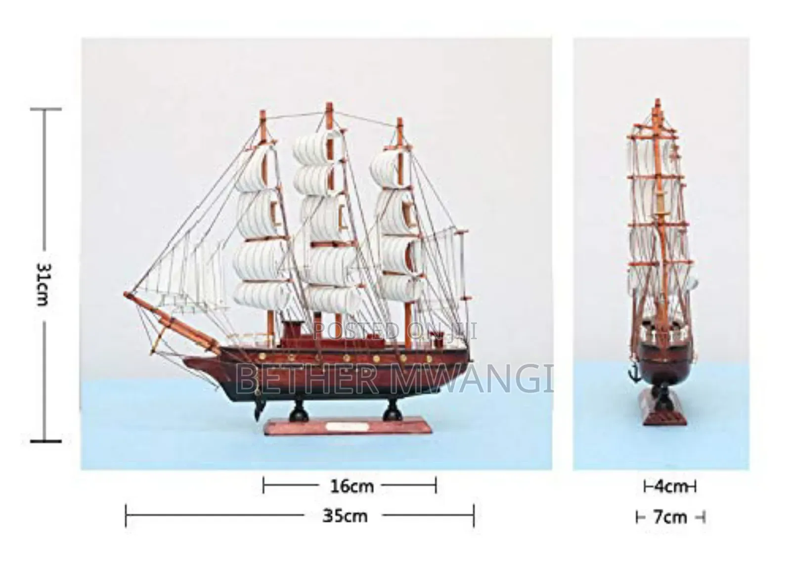 Vintage Sailing Ship Model Statue in Kenya