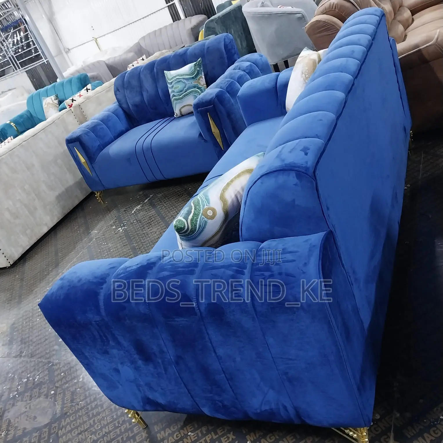 Blue 5 Seater Modernized Sofa Set