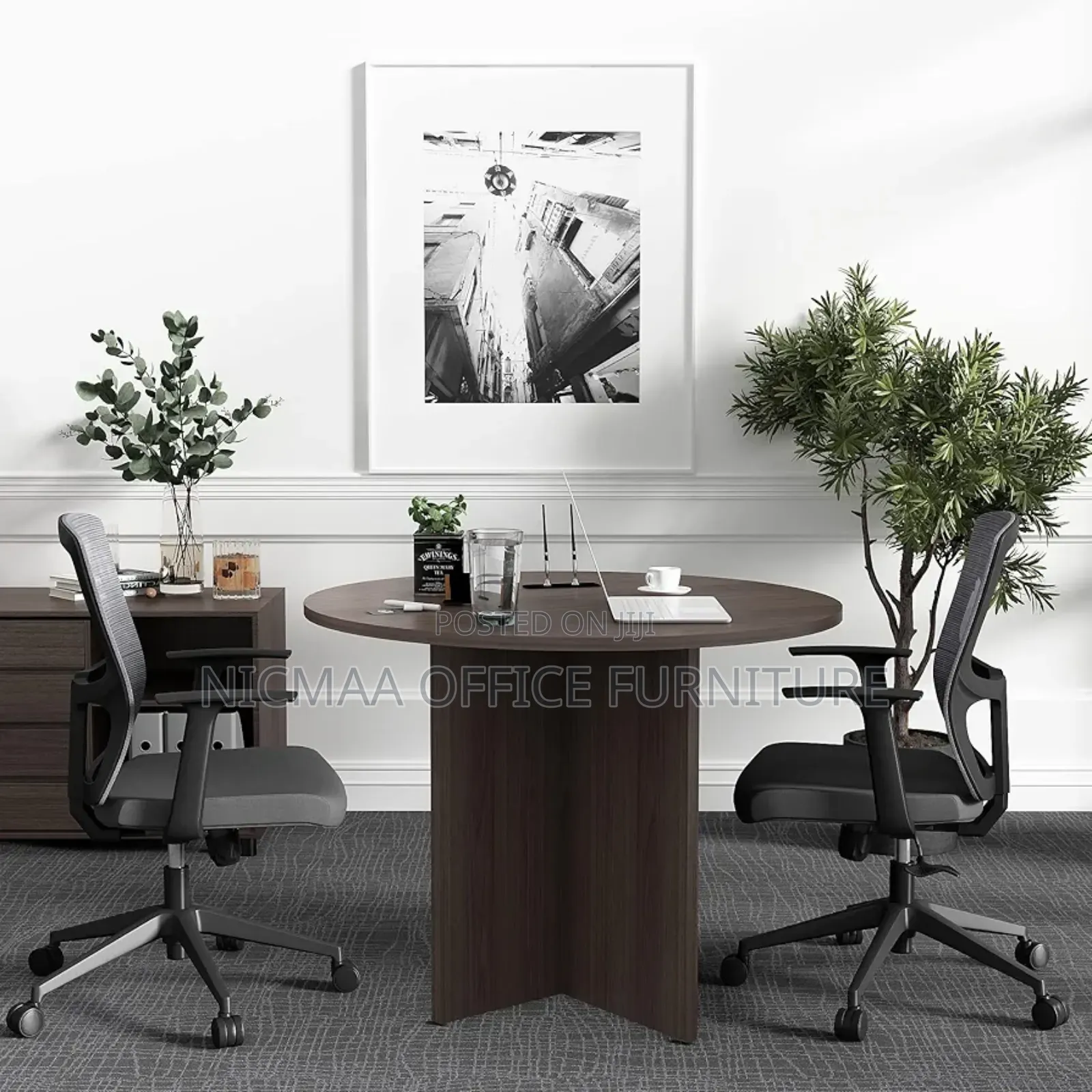 Modern Walnut Round Table for 4