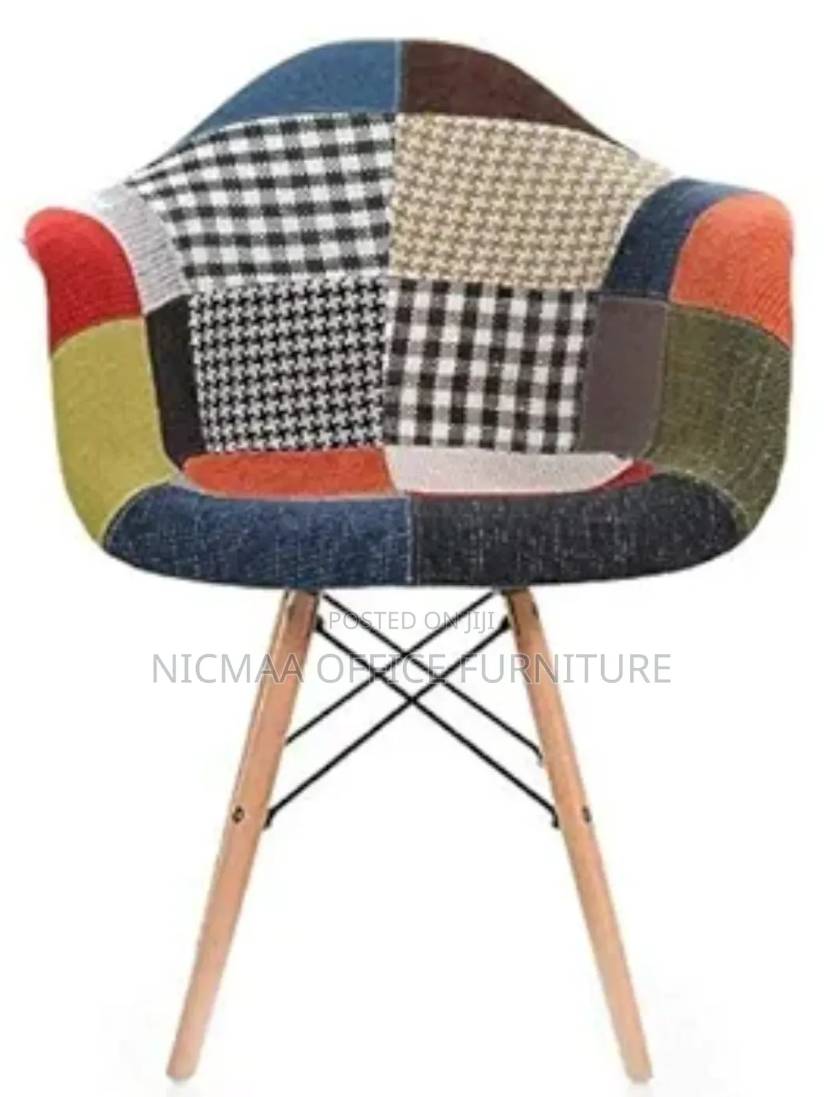 Retro Patchwork Armchair With Wood Legs Style