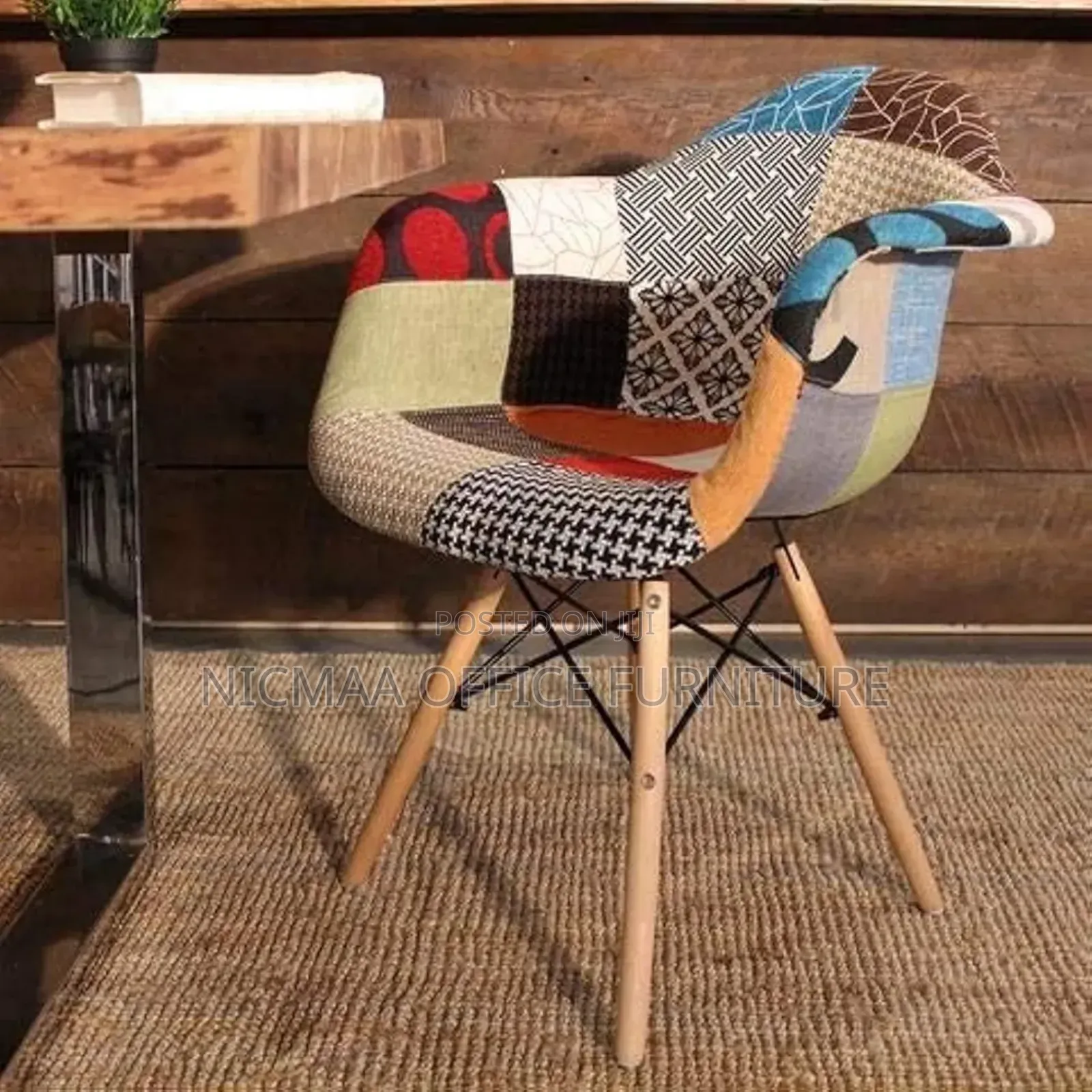 Retro Patchwork Armchair With Wood Legs Style