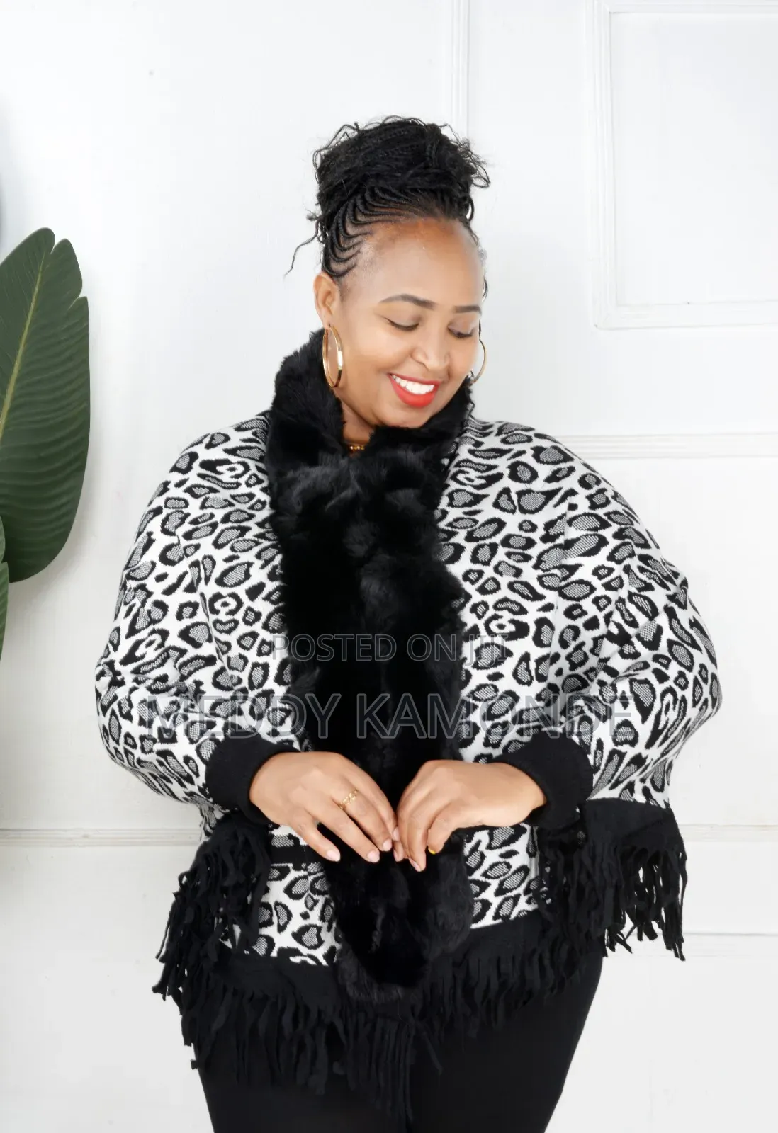 Black White Sweater Poncho
