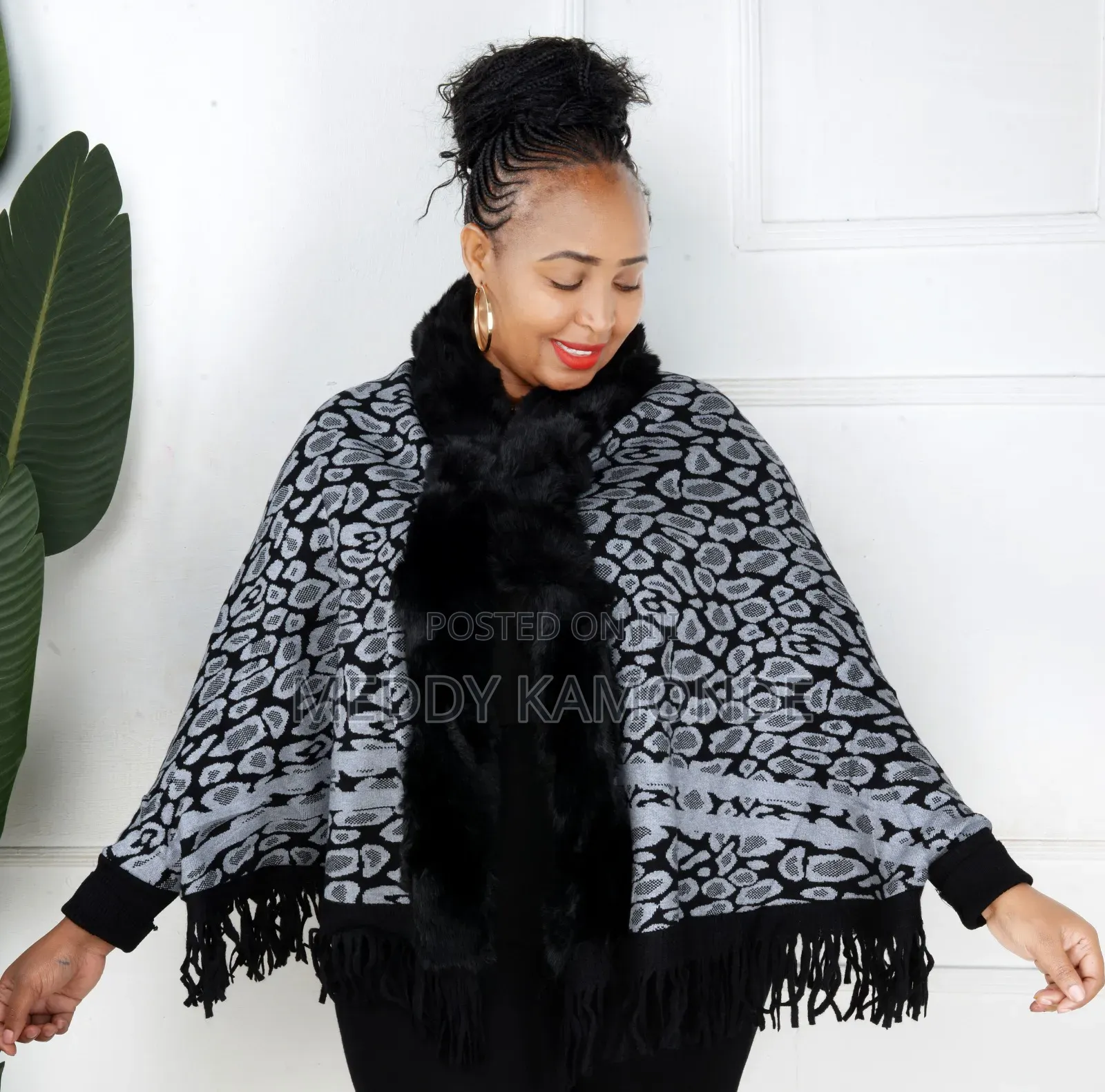 Black White Sweater Poncho