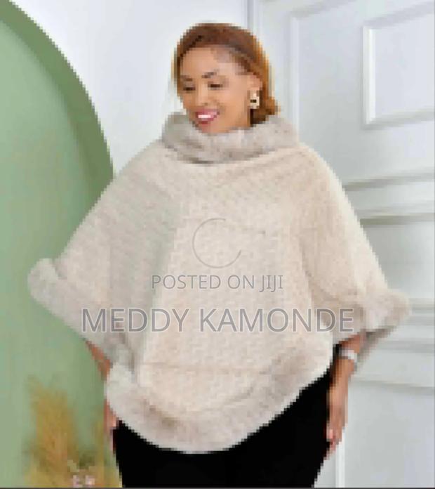 Beige Soft Fur Poncho - main view