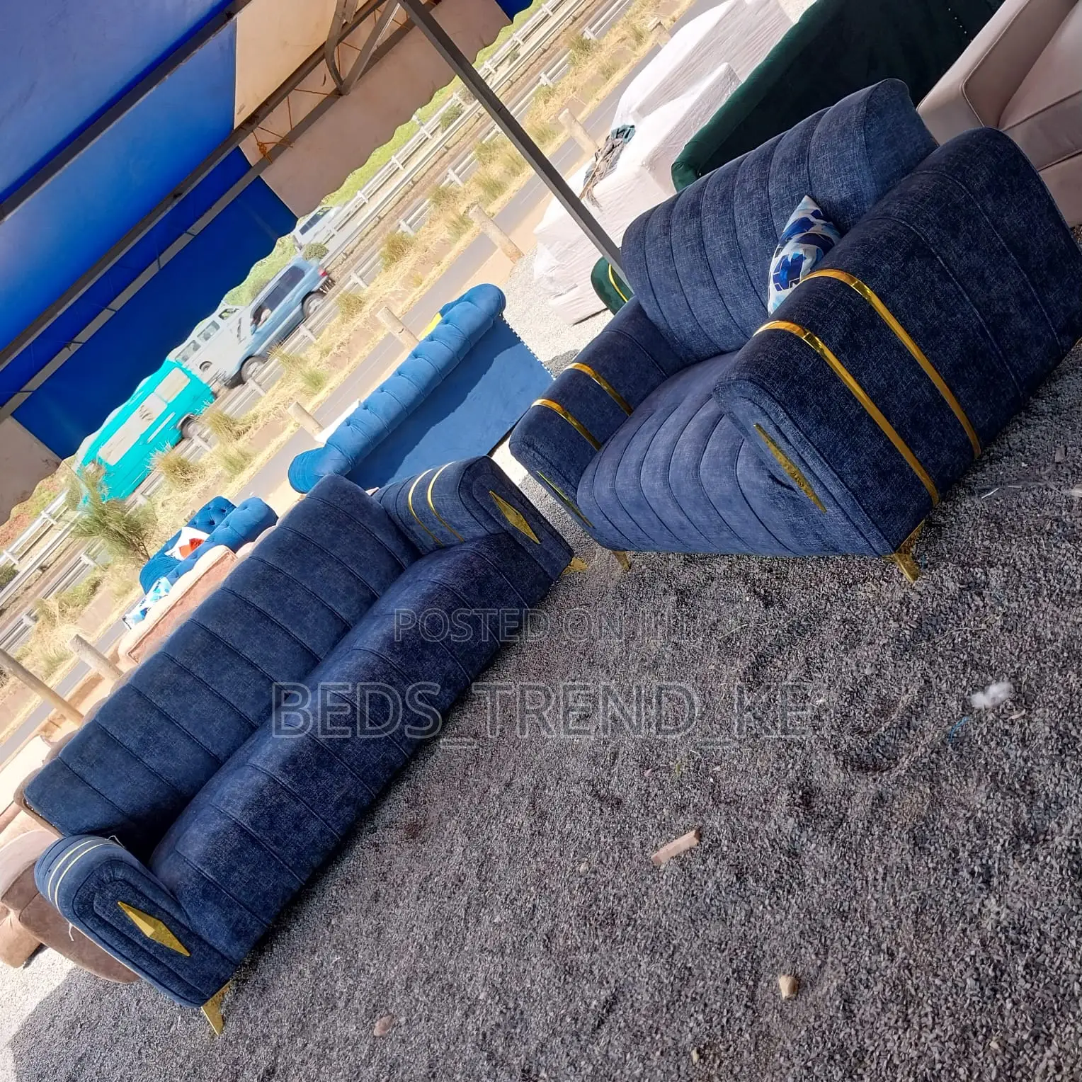 Blue Cozy 5 Seater Modern Sofa