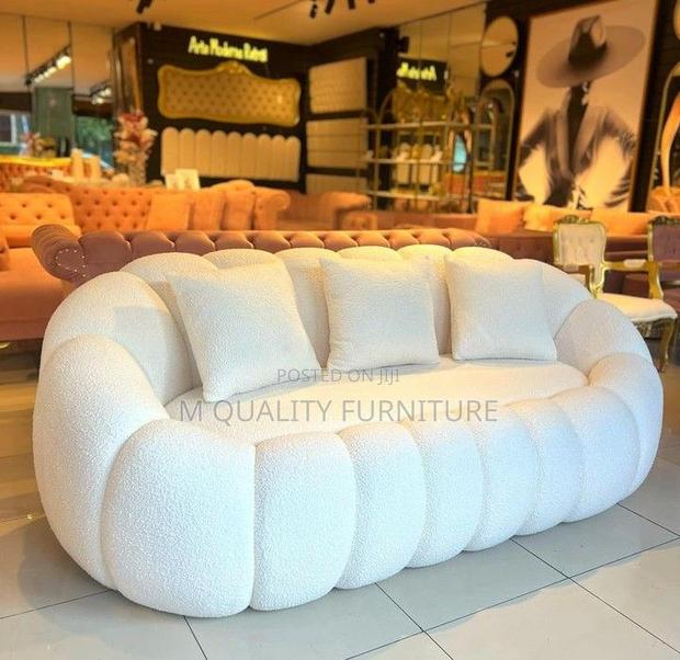 3 Seater C Shaped Modern Bubble Sofa With Throw Pillows