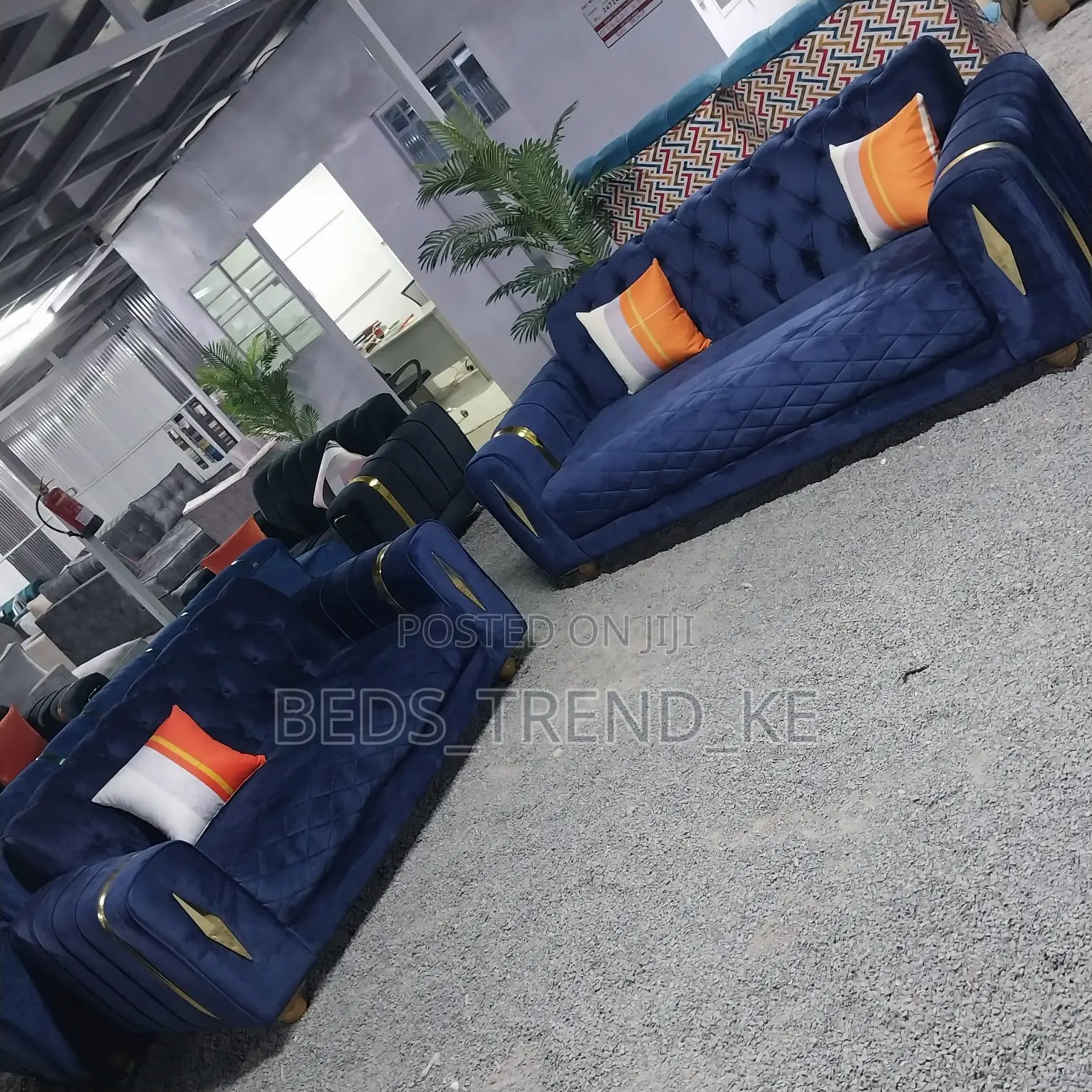 Blue Stylish 5 Seater Sofa 3-2