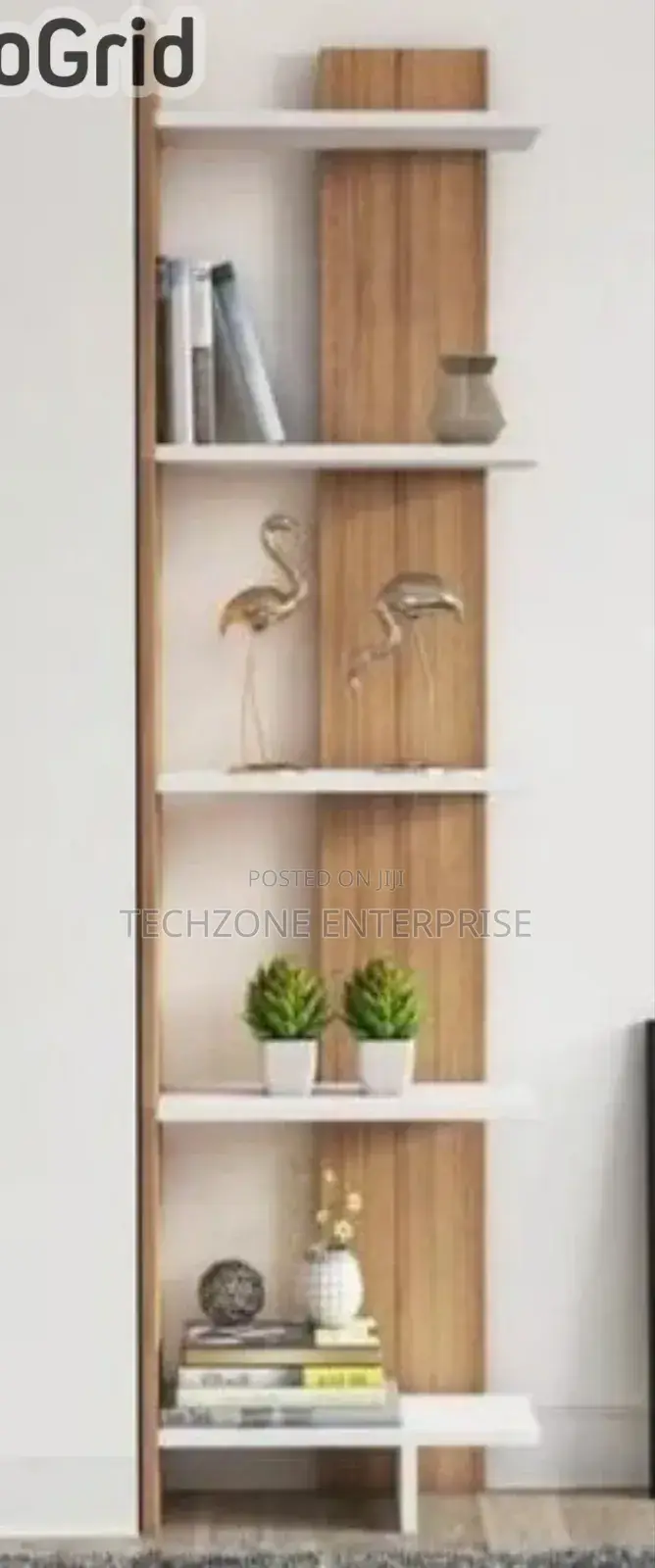 *Sly Corner Modern Bookshelf Décor Stand Teak and White *