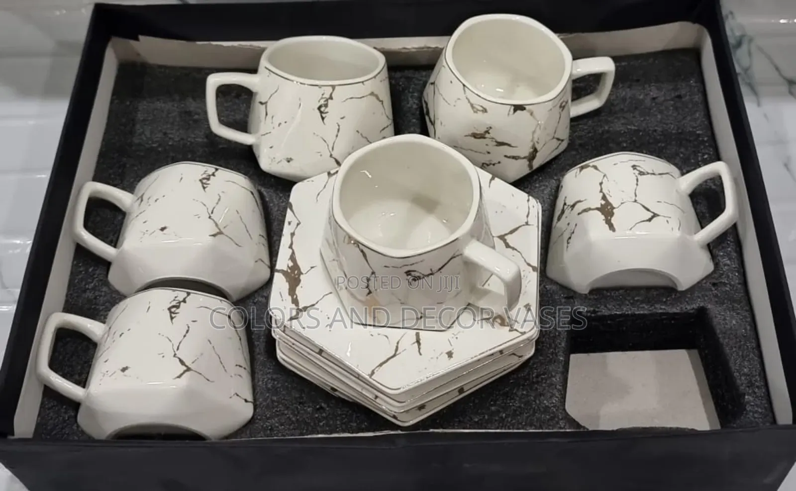 Marble White Cups and Saucers