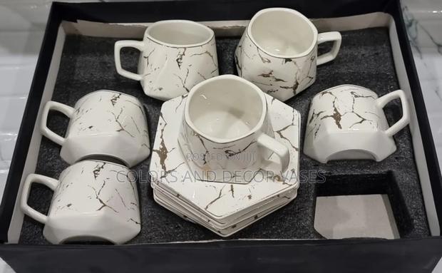 Marble White Cups and Saucers