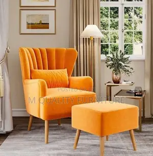 Orange 1 Seater Armchair With a Matching Color Ottoman
