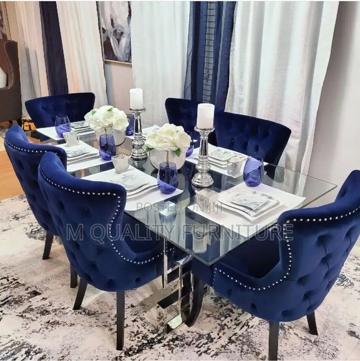 6 Seater Chesterfield Dining Set With Glass Tabletop