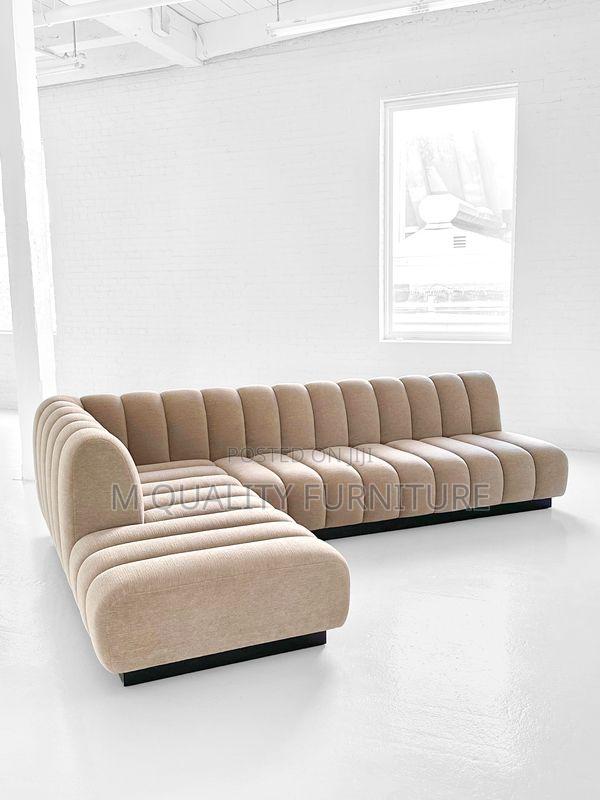 Beige 6 Seater L Shaped Back Permanent Sofa