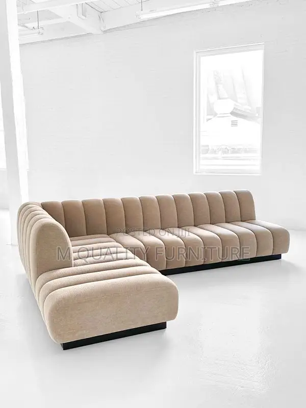 Beige 6 Seater L Shaped Back Permanent Sofa