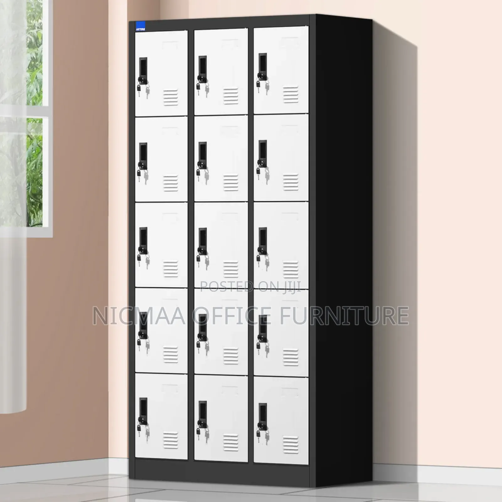 Secure Steel Locker With 15 Lockable Compartments