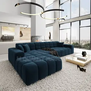 Navy Blue 6 Seater L Shaped Bubble Sofa