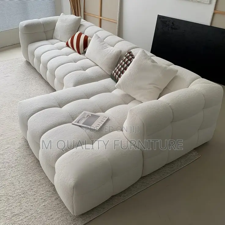 Pure White 6 Seater L Shaped Bubble Sofa