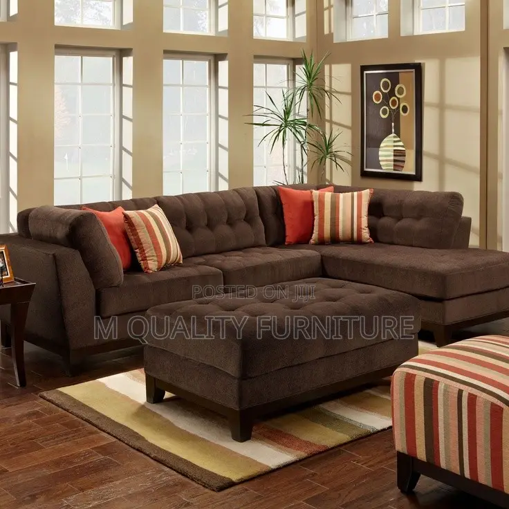 Brown 6 Seater L Shaped Bubble Sofa With Ottoman