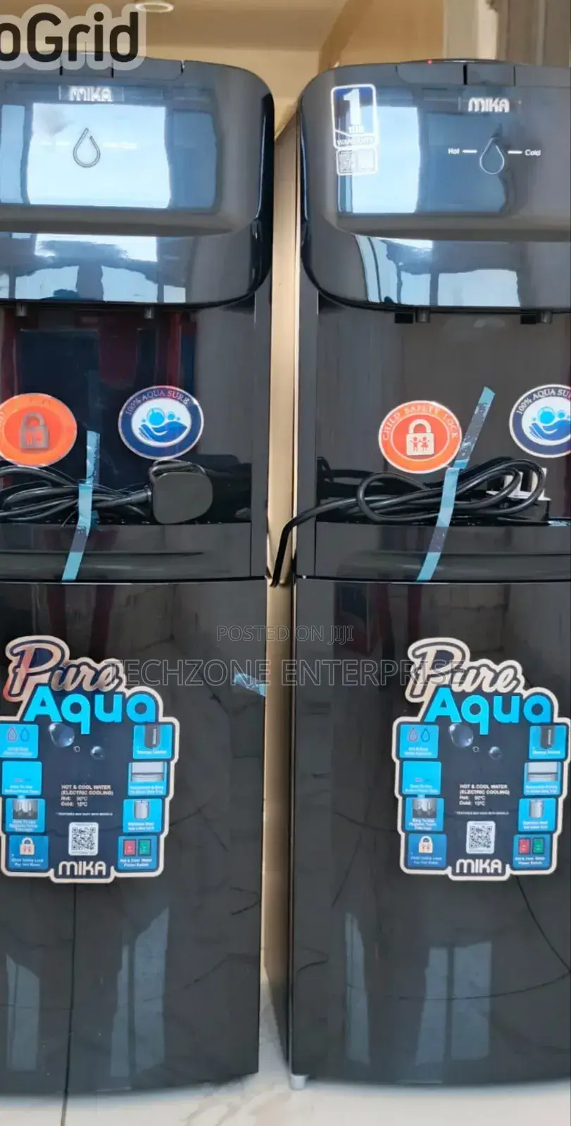 Black Mika Hot and Cold Water Dispenser With Child's Lock