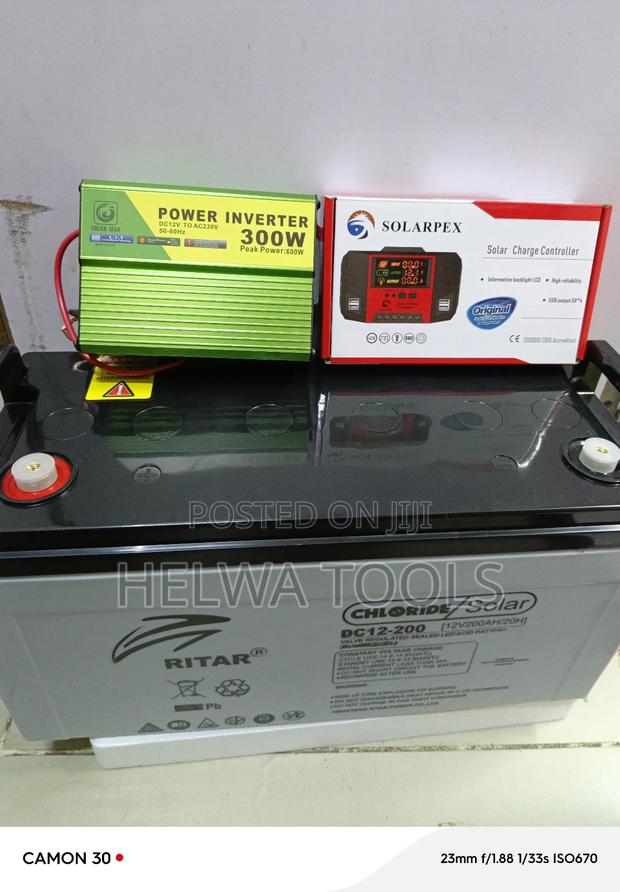 200ah Solar Battery, Power Inverter 300 Watts and Controller - main view