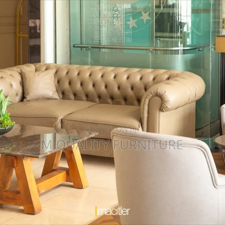 Light Brown 3 Seater Chesterfield Sofa